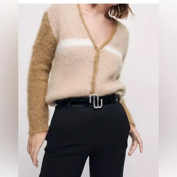 ❤️❤️❤️ MAJE Brushed Mohair-Blend Button-Up Brown Cardigan, size S❤️❤️❤️ - Picture 6 of 10